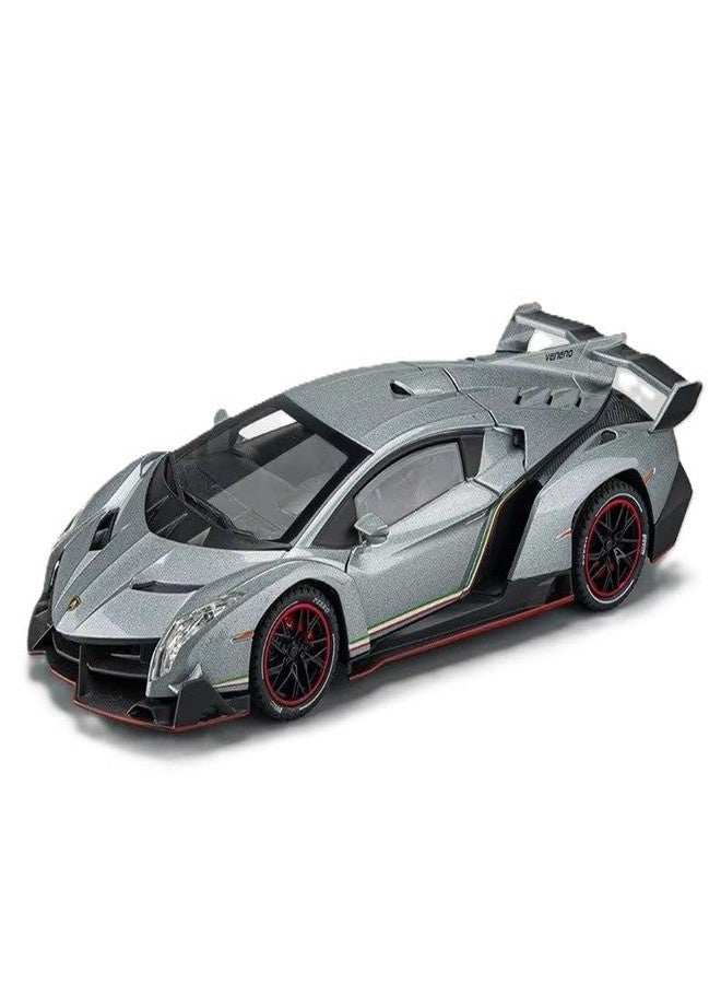 PEZYOX Exclusive Alloy Metal Pull Back Die-cast Car Model with Sound Light Mini Auto Toy for Kids Metal Model Toy Car with Sound and Light (1.24 Scale Lamborghini VANENO-Grey) - Image 1
